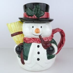Vintage Rosegarden Dolomite Ceramic Snowman Teapot Pitcher 9" Christmas Decor